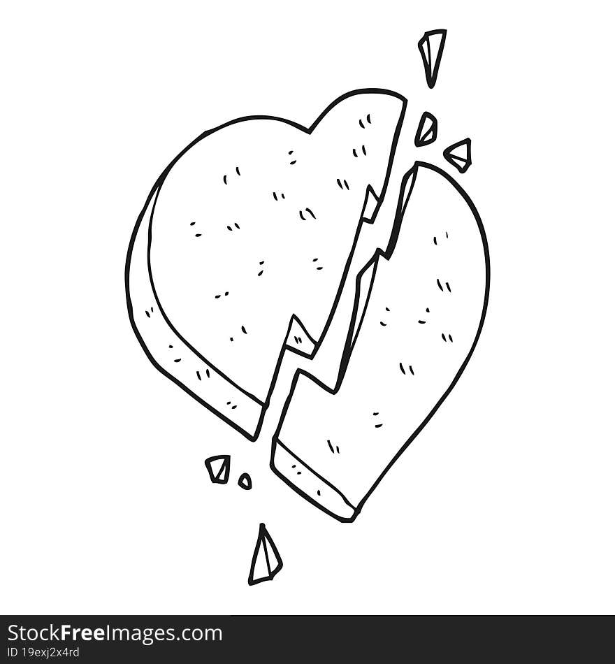 black and white cartoon broken heart symbol