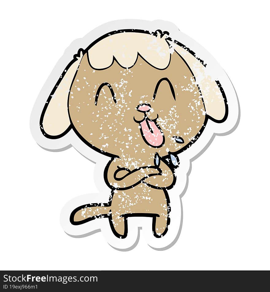 Distressed Sticker Of A Cute Cartoon Dog