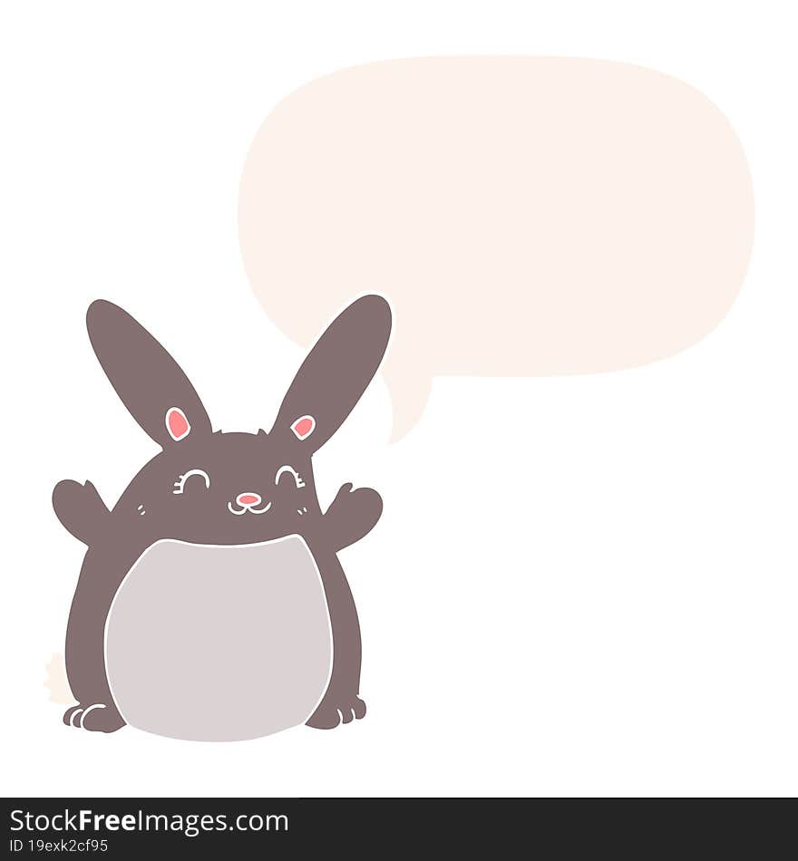 cartoon rabbit with speech bubble in retro style