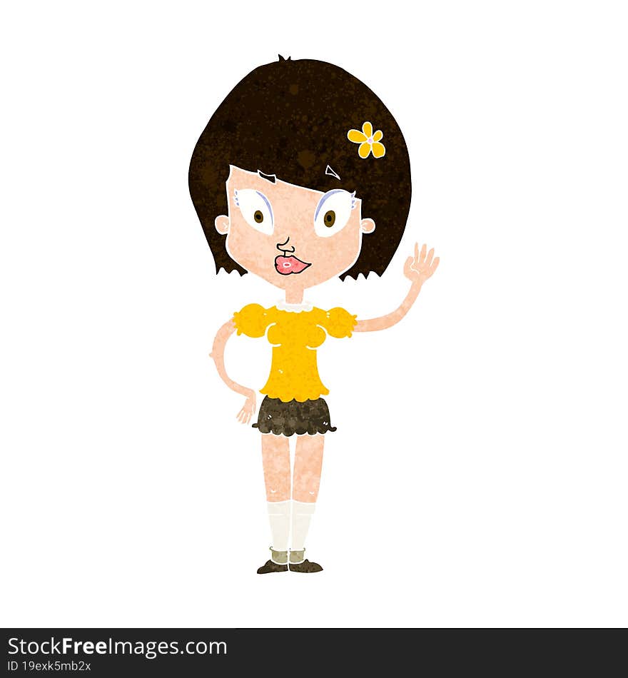 cartoon pretty girl waving