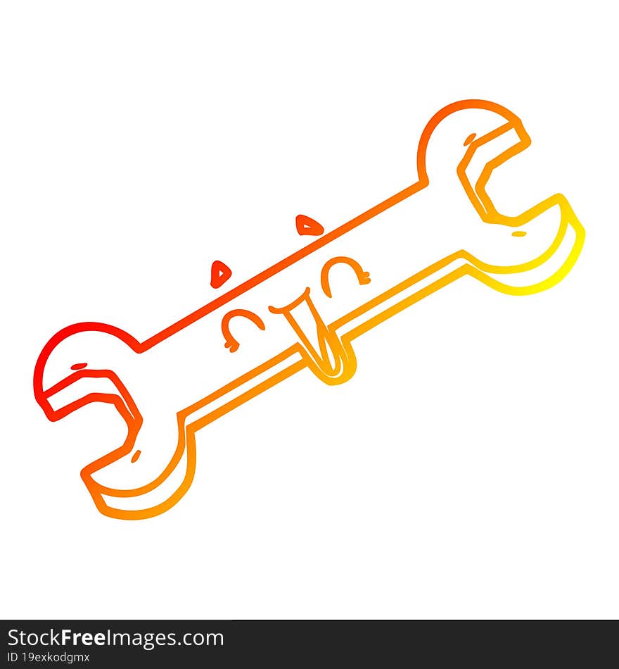 warm gradient line drawing of a cartoon laughing spanner