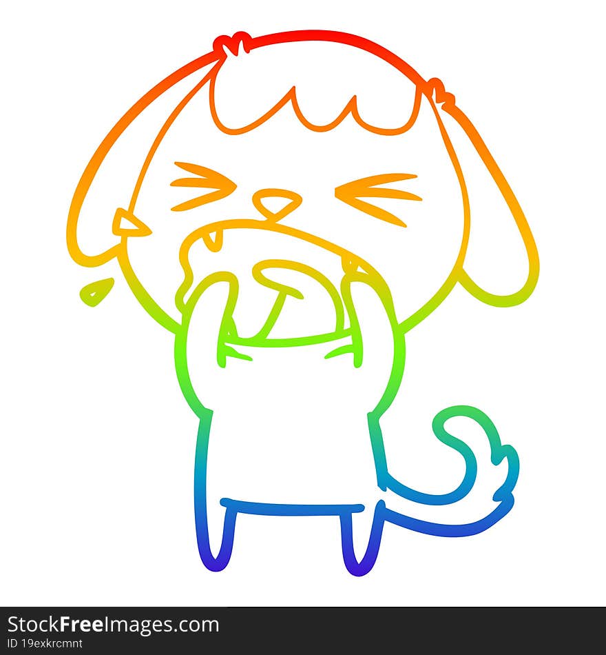 rainbow gradient line drawing of a cute cartoon dog barking