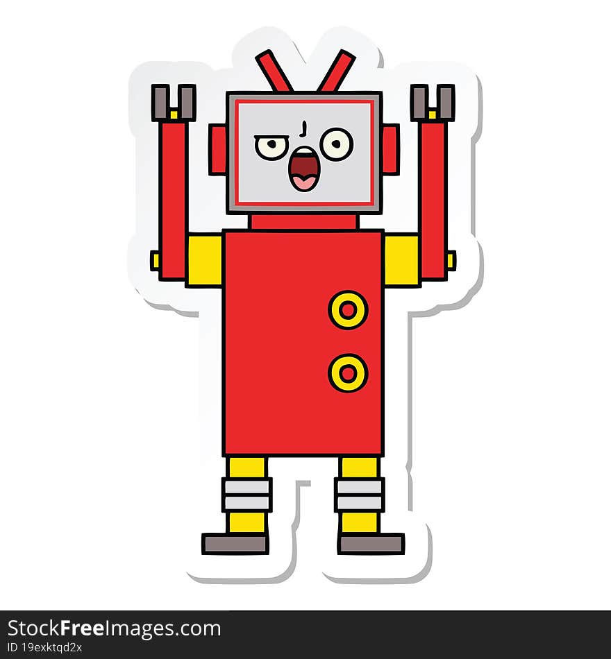 sticker of a cute cartoon angry robot