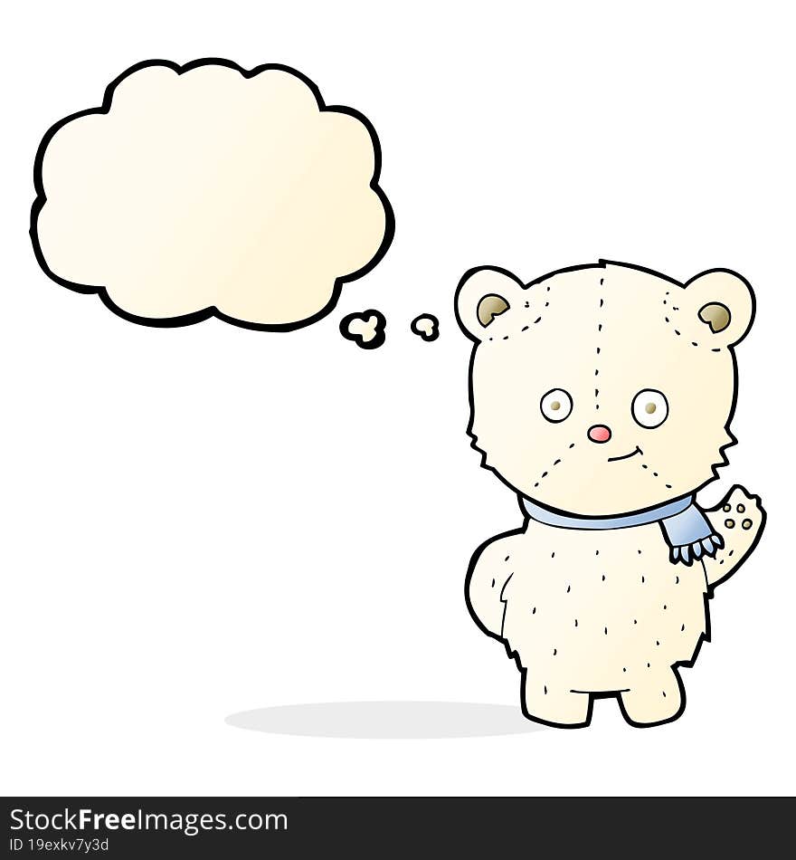 cute cartoon polar bear waving with thought bubble