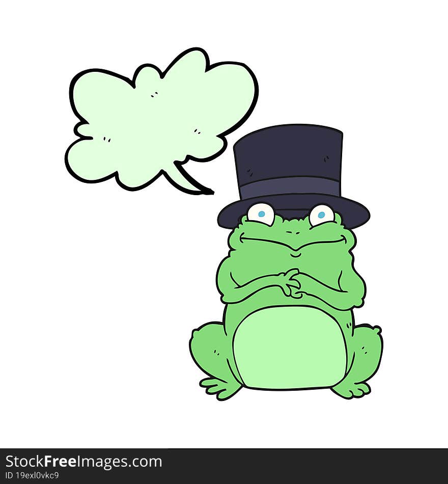 speech bubble cartoon frog in top hat