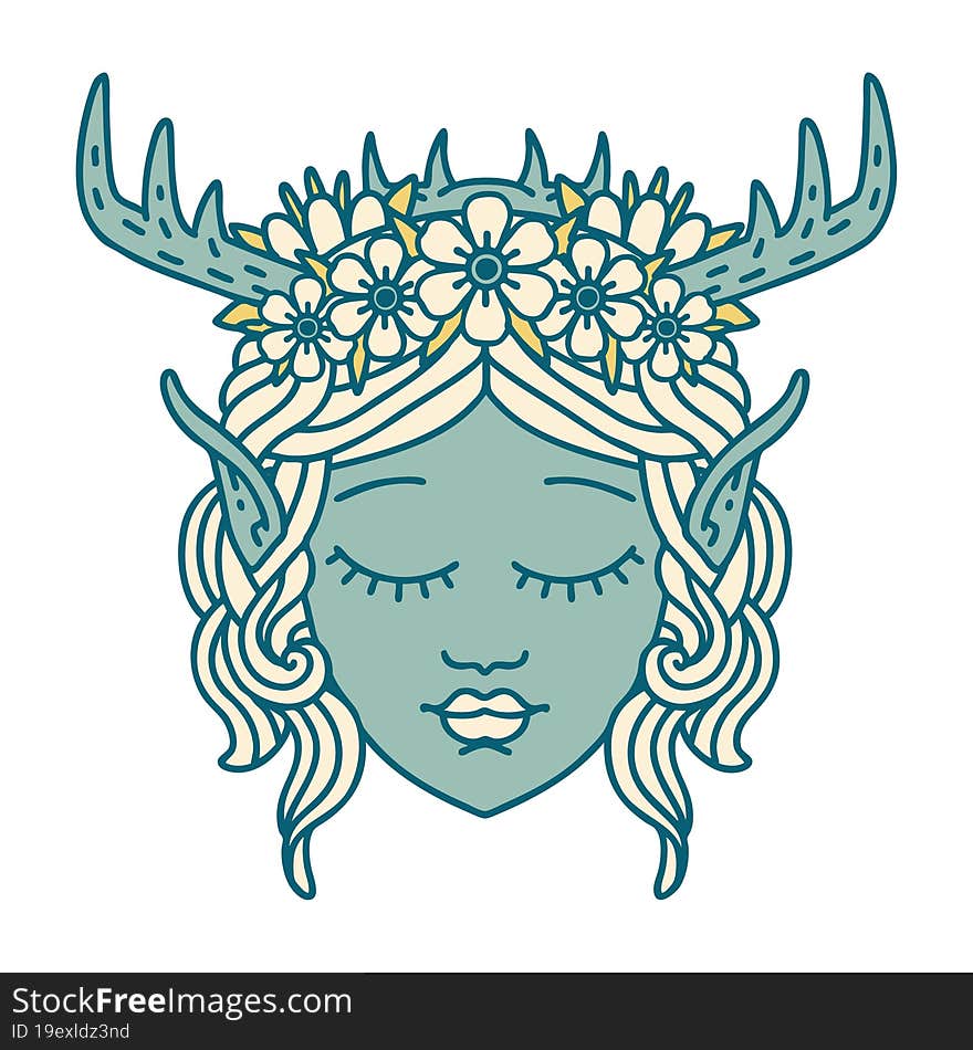 Retro Tattoo Style elf druid character face. Retro Tattoo Style elf druid character face