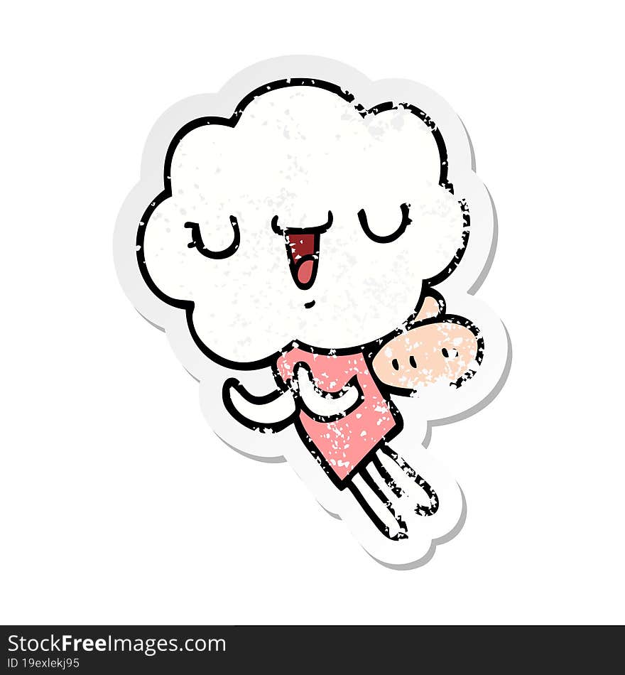 distressed sticker of a cute cartoon cloud head creature