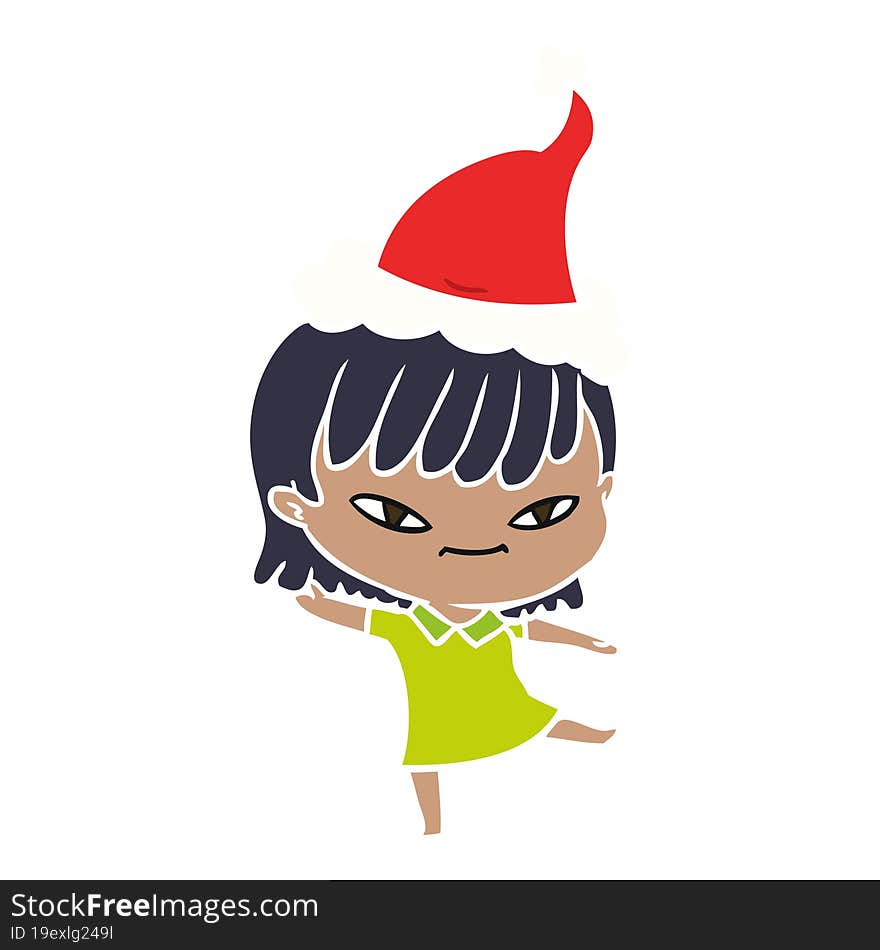 hand drawn flat color illustration of a woman wearing santa hat