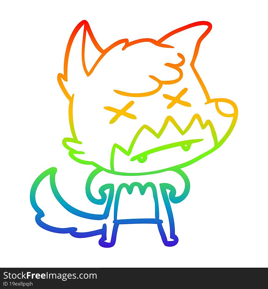 Rainbow Gradient Line Drawing Cartoon Dead Fox