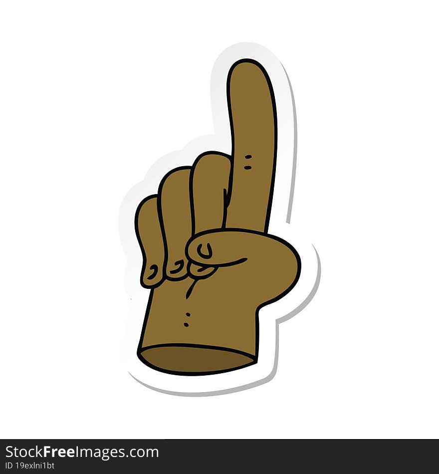 sticker of a pointing finger quirky hand drawn cartoon