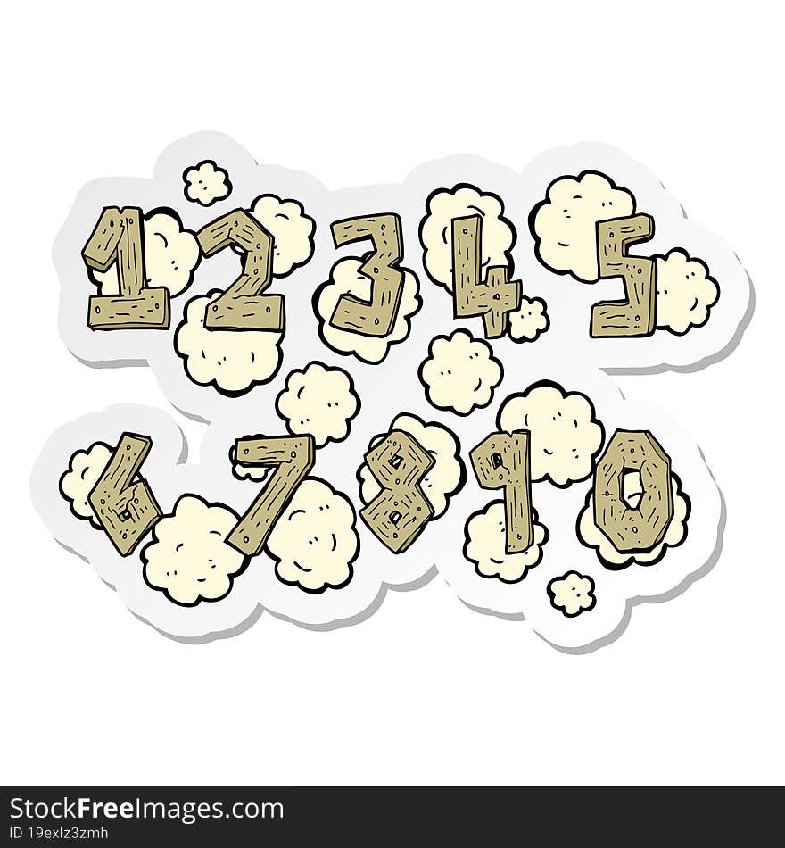 sticker of a wooden numbers cartoon