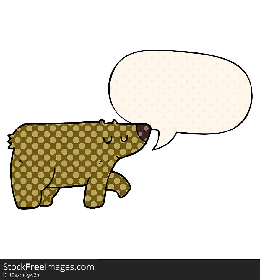 Cartoon Bear And Speech Bubble In Comic Book Style