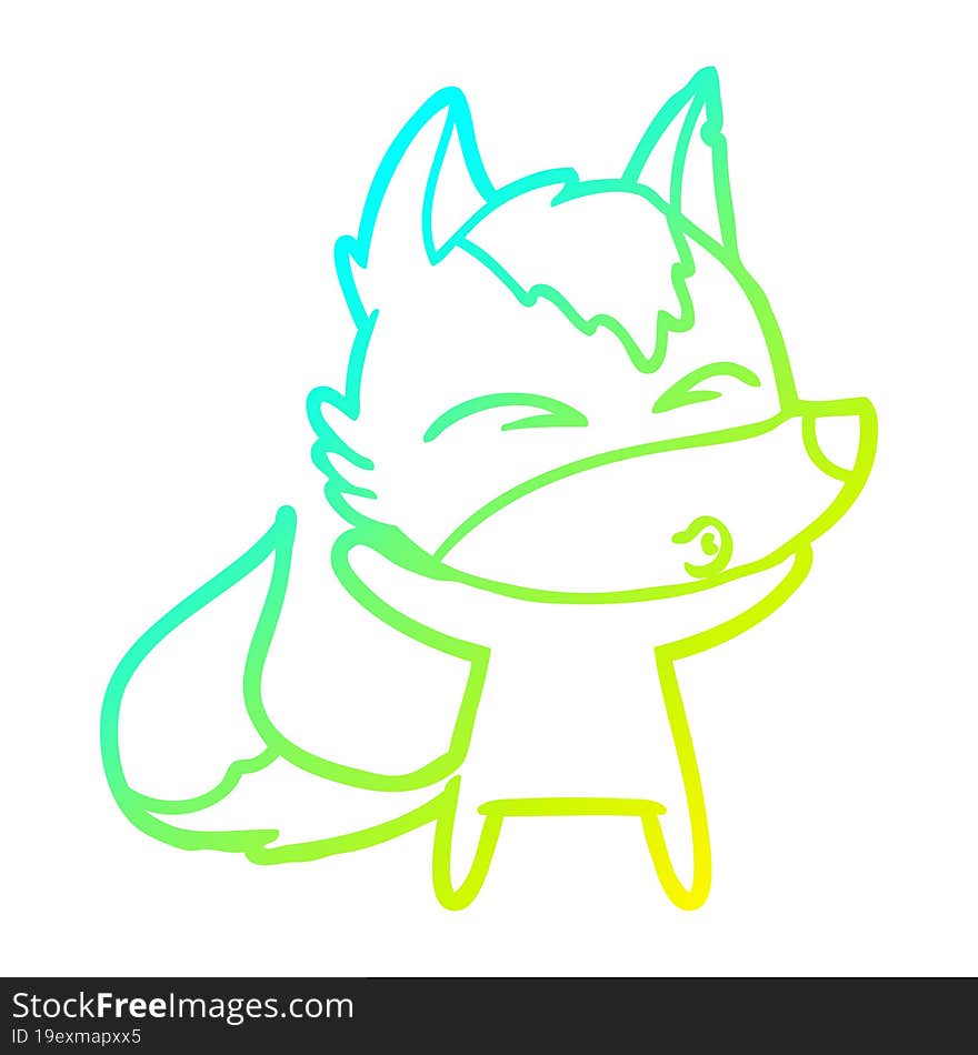 Cold Gradient Line Drawing Cartoon Wolf Whistling