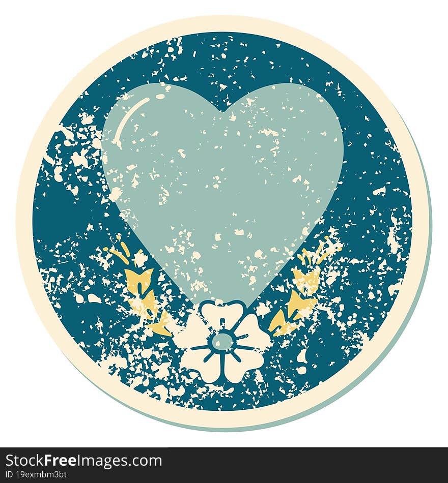 iconic distressed sticker tattoo style image of a heart and flower. iconic distressed sticker tattoo style image of a heart and flower