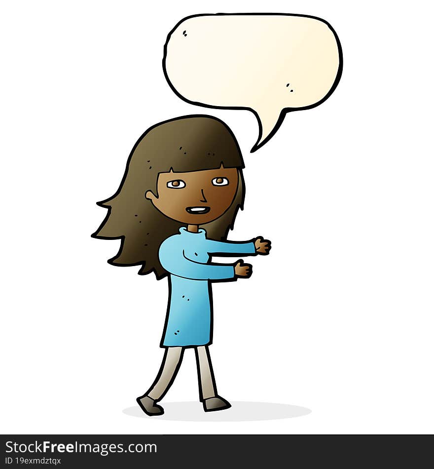 cartoon happy girl with speech bubble