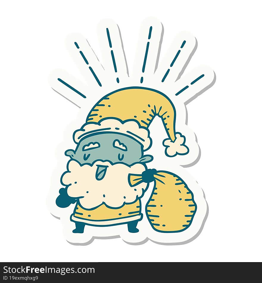 sticker of tattoo style santa claus christmas character with sack