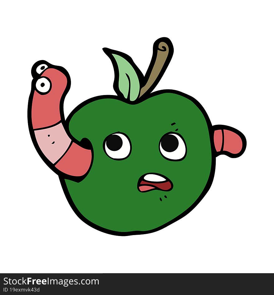 cartooon worm in apple