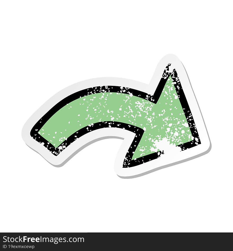 Distressed Sticker Of A Cute Cartoon Pointing Arrow