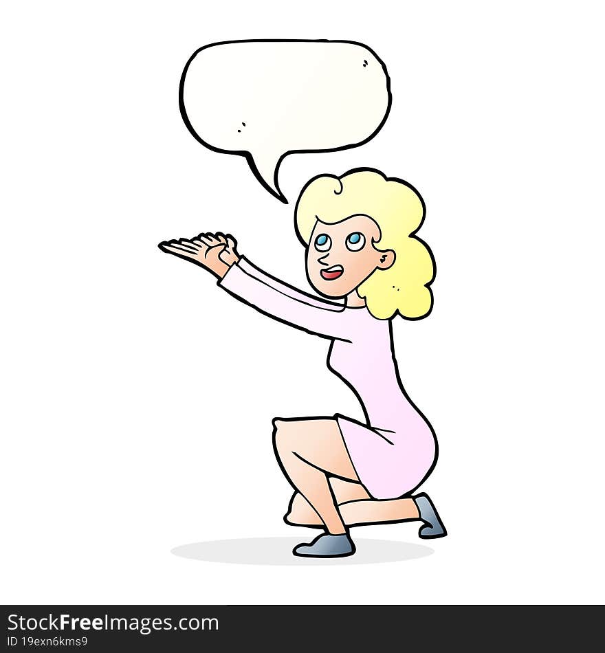 Cartoon Woman Presentation Gesture With Speech Bubble