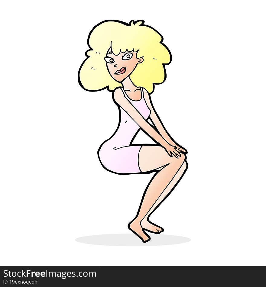 cartoon sitting woman in dress