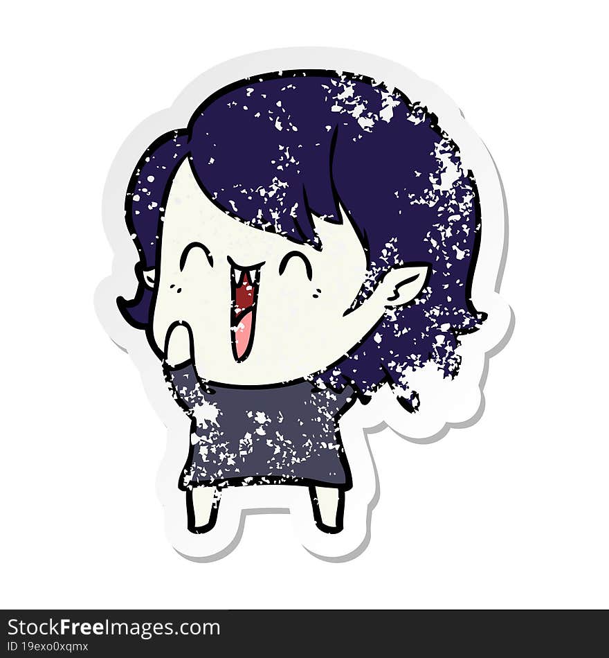 distressed sticker of a cute cartoon happy vampire girl