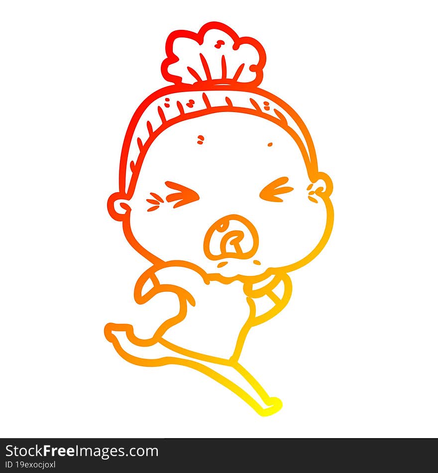 warm gradient line drawing cartoon angry old woman