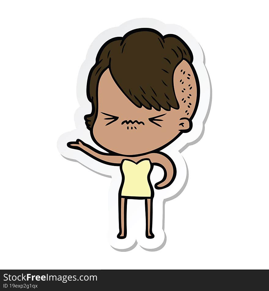 sticker of a cartoon annoyed hipster girl