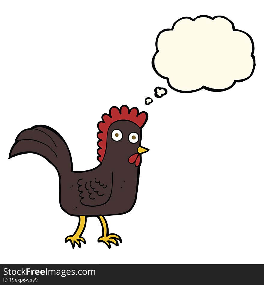 cartoon chicken with thought bubble