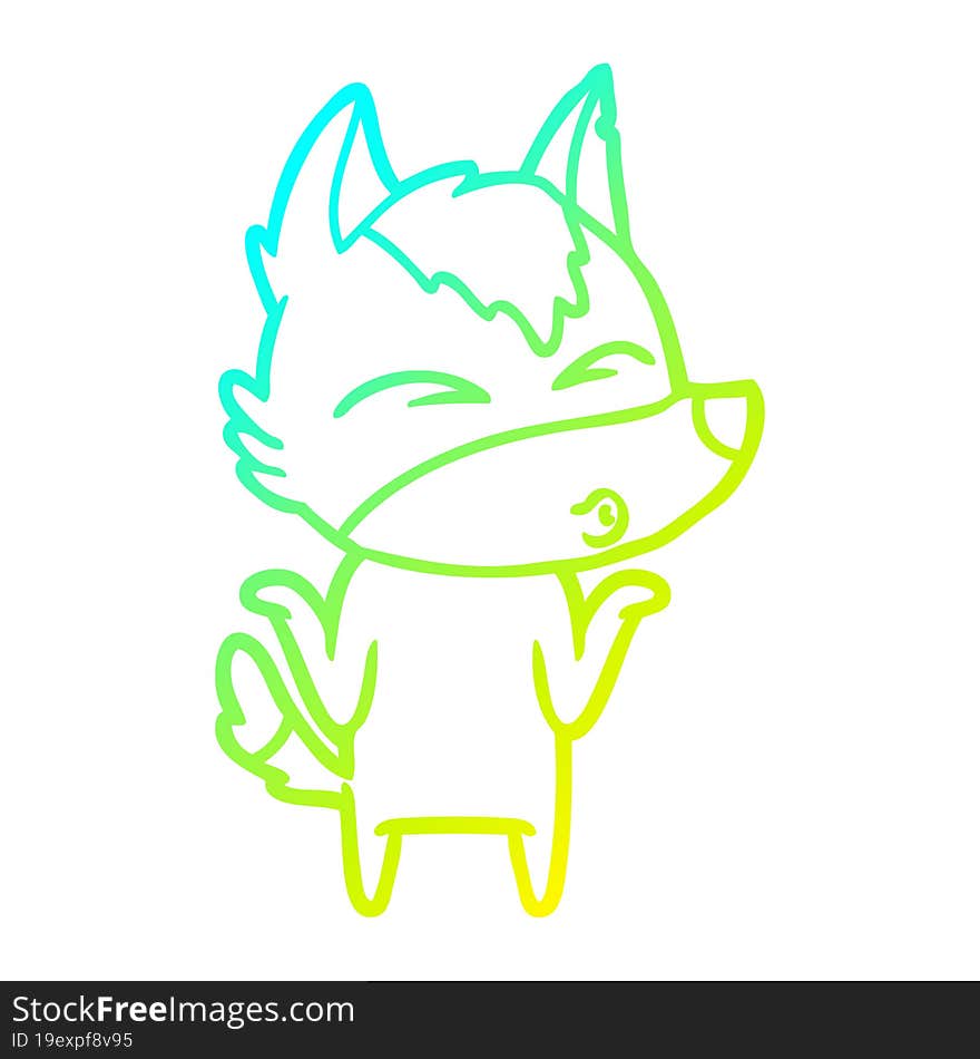 cold gradient line drawing cartoon wolf shrugging shoulders