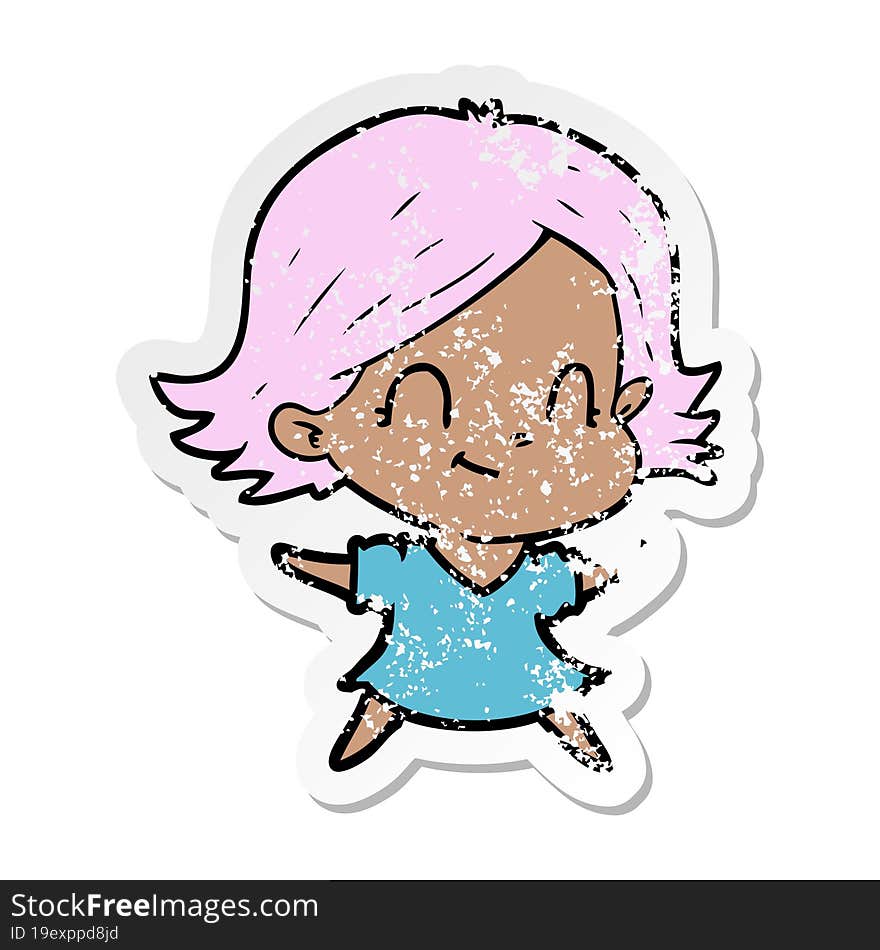 distressed sticker of a cartoon friendly girl