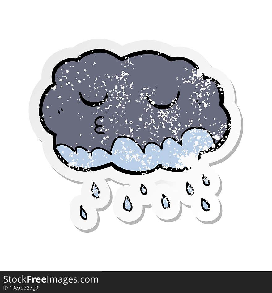 distressed sticker of a cartoon rain cloud