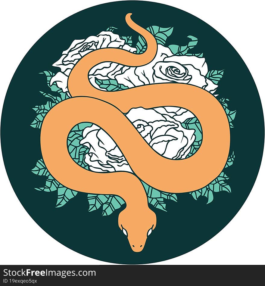 Tattoo Style Icon Of A Snake And Roses