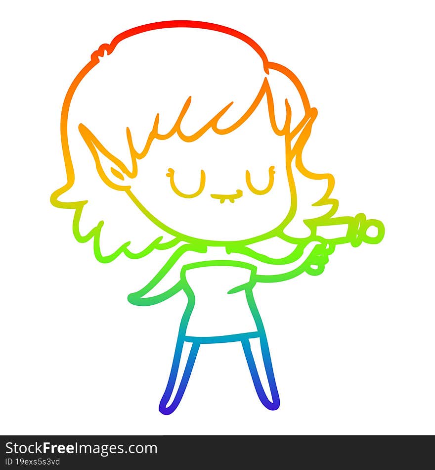 rainbow gradient line drawing happy cartoon elf girl