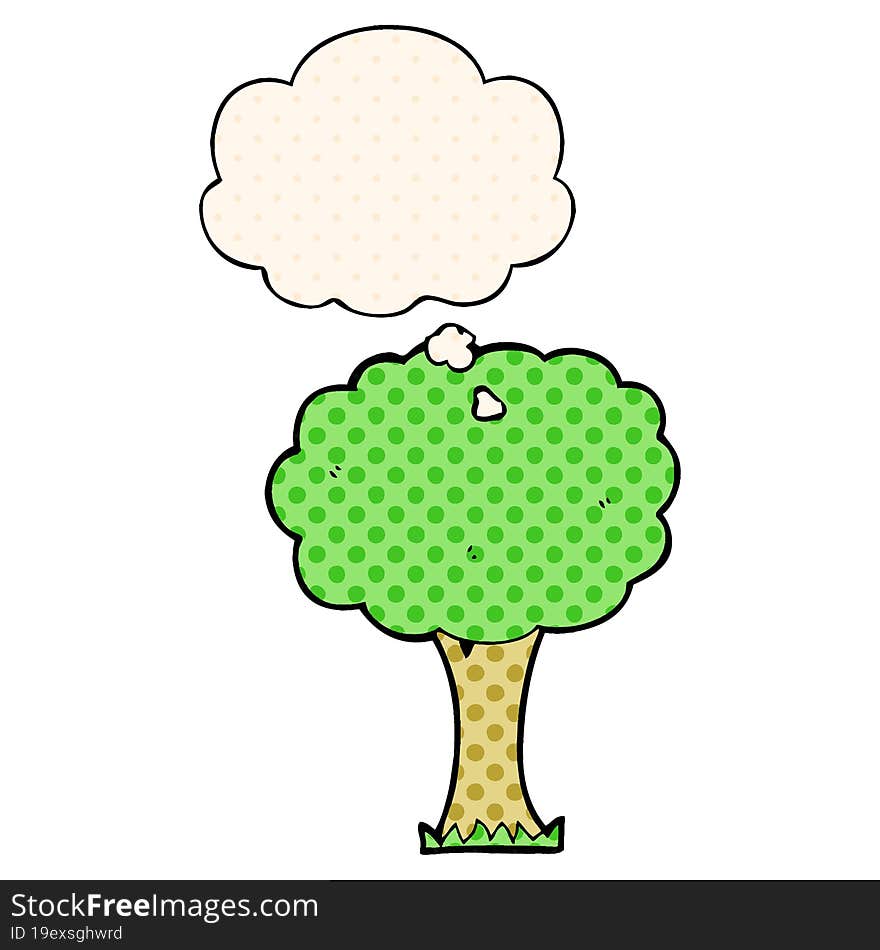 cartoon tree and thought bubble in comic book style