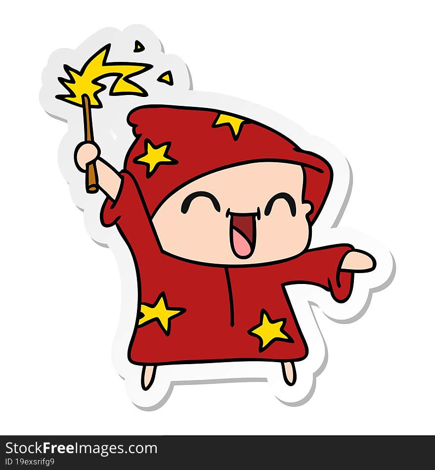 Sticker Cartoon Of A Happy Little Wizard