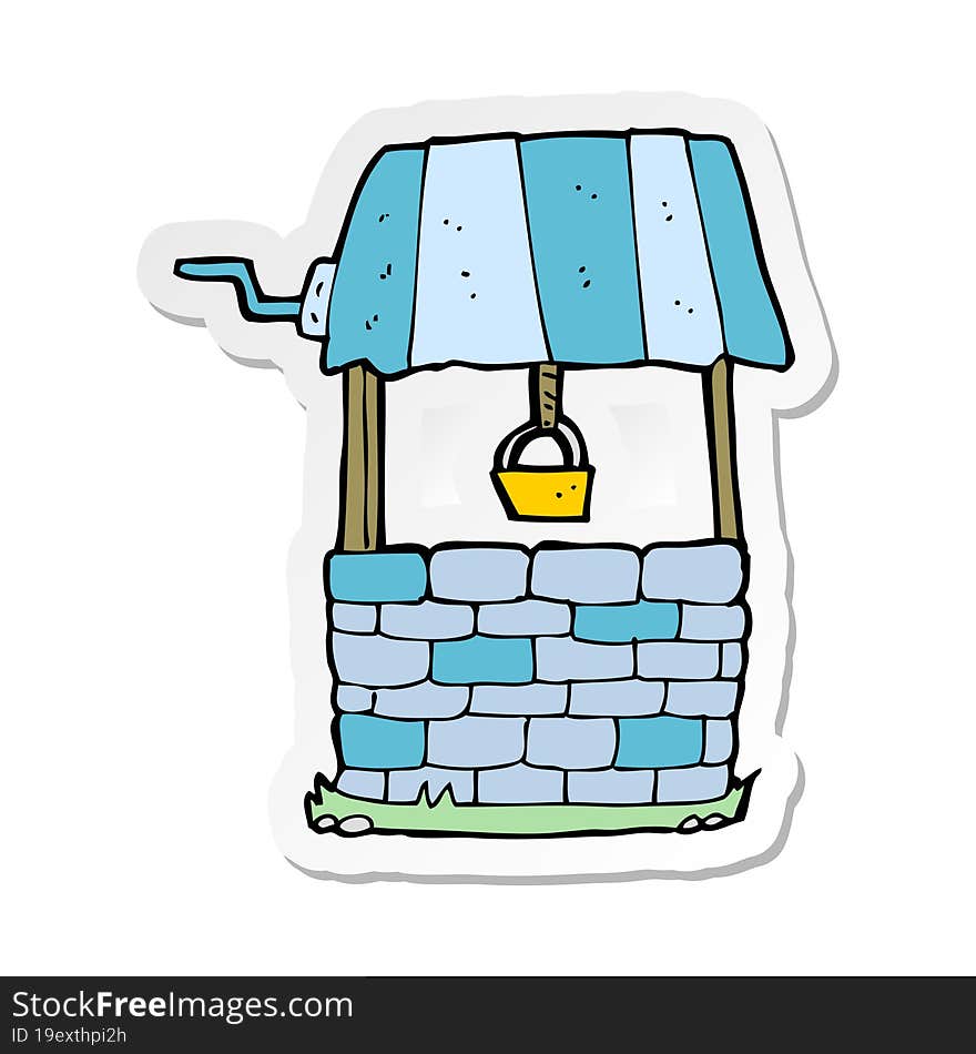 sticker of a cartoon wishing well