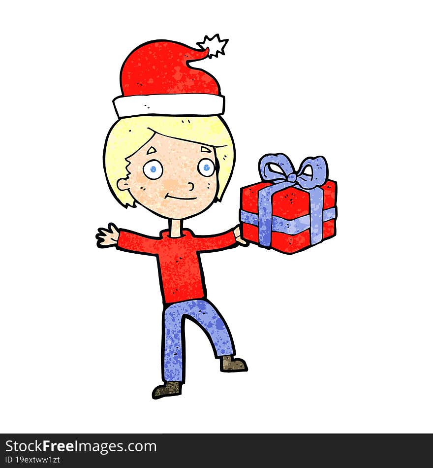 cartoon boy with present