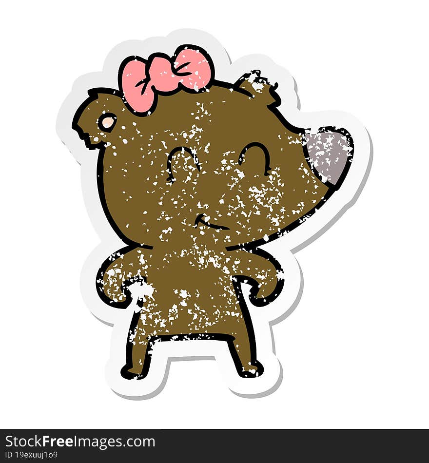 Distressed Sticker Of A Female Bear Cartoon