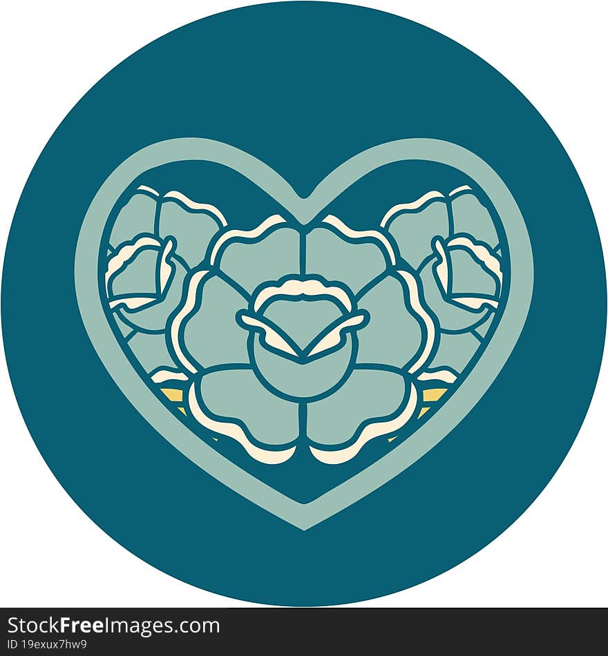 iconic tattoo style image of a heart and flowers. iconic tattoo style image of a heart and flowers