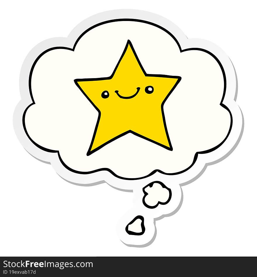 Happy Cartoon Star And Thought Bubble As A Printed Sticker