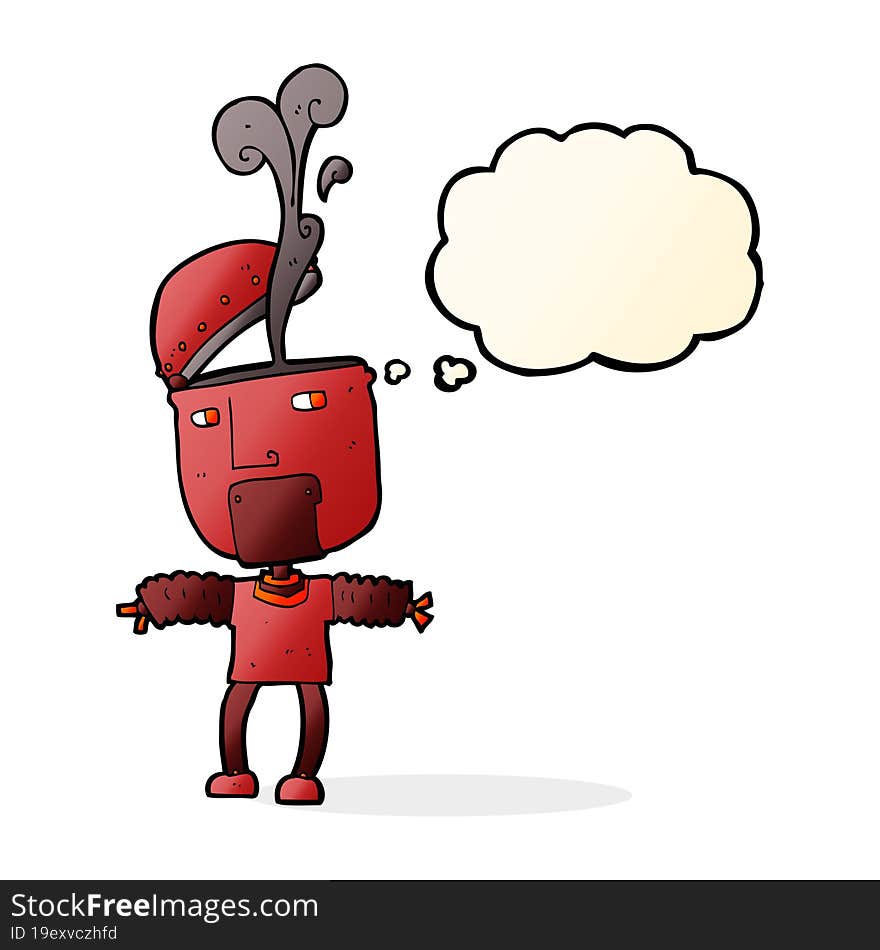 Funny Cartoon Robot With Open Head With Thought Bubble