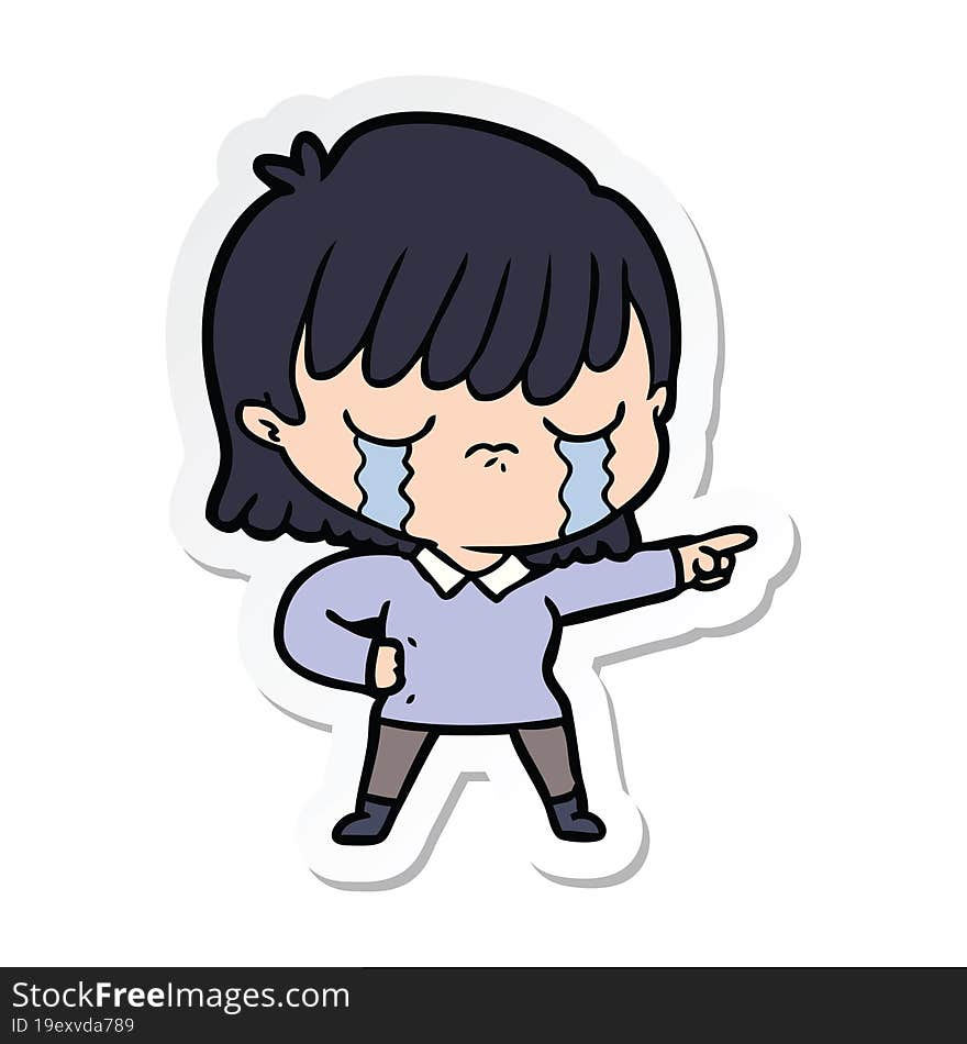 Sticker Of A Cartoon Woman Crying