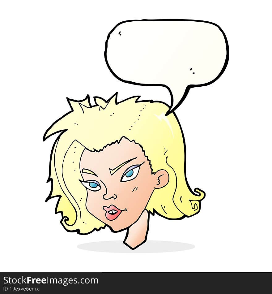 cartoon female face with speech bubble