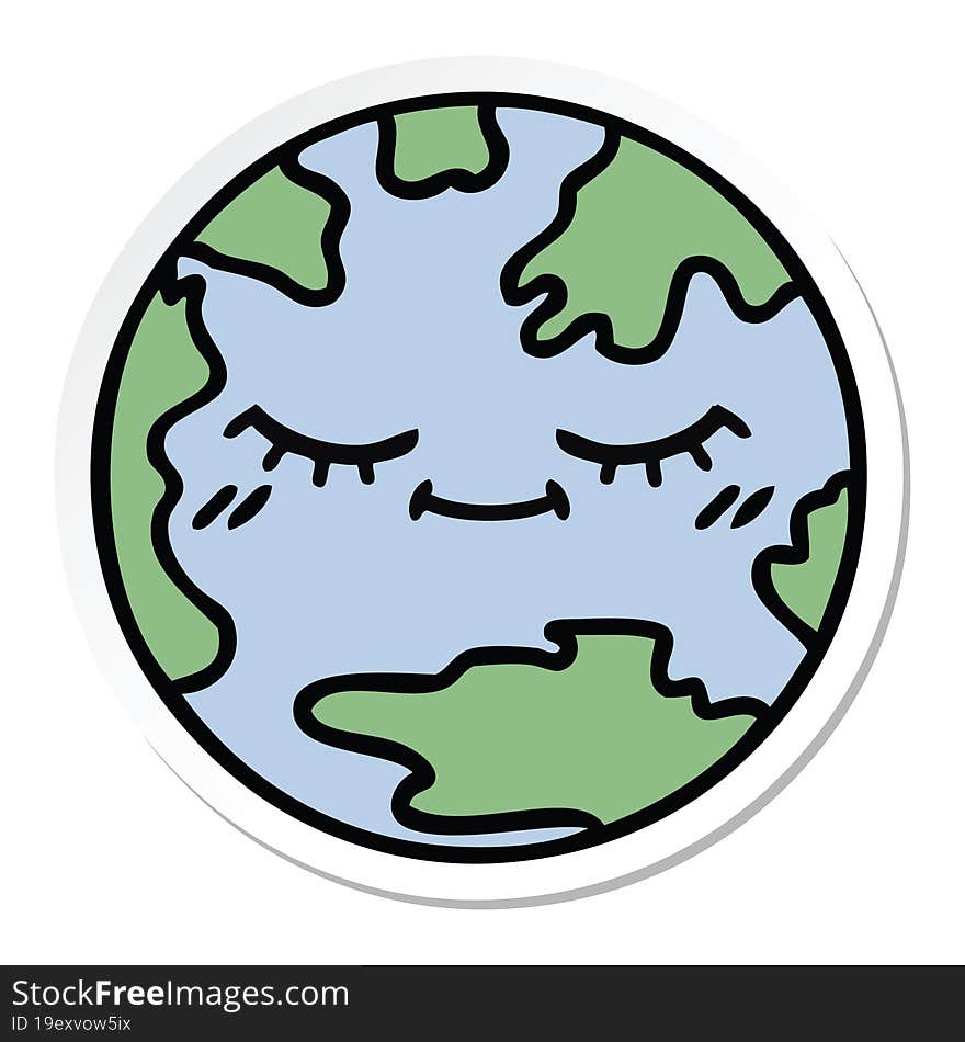 sticker of a cute cartoon planet earth