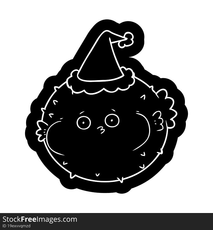 cartoon icon of a puffer fish wearing santa hat