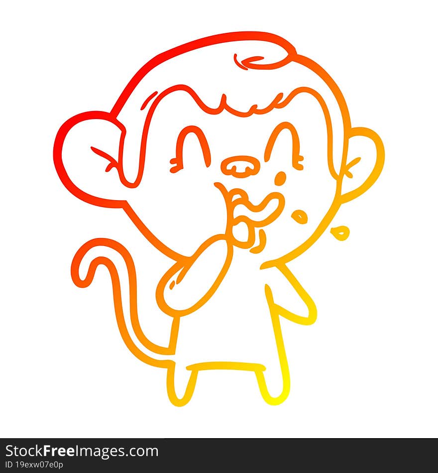 warm gradient line drawing crazy cartoon monkey