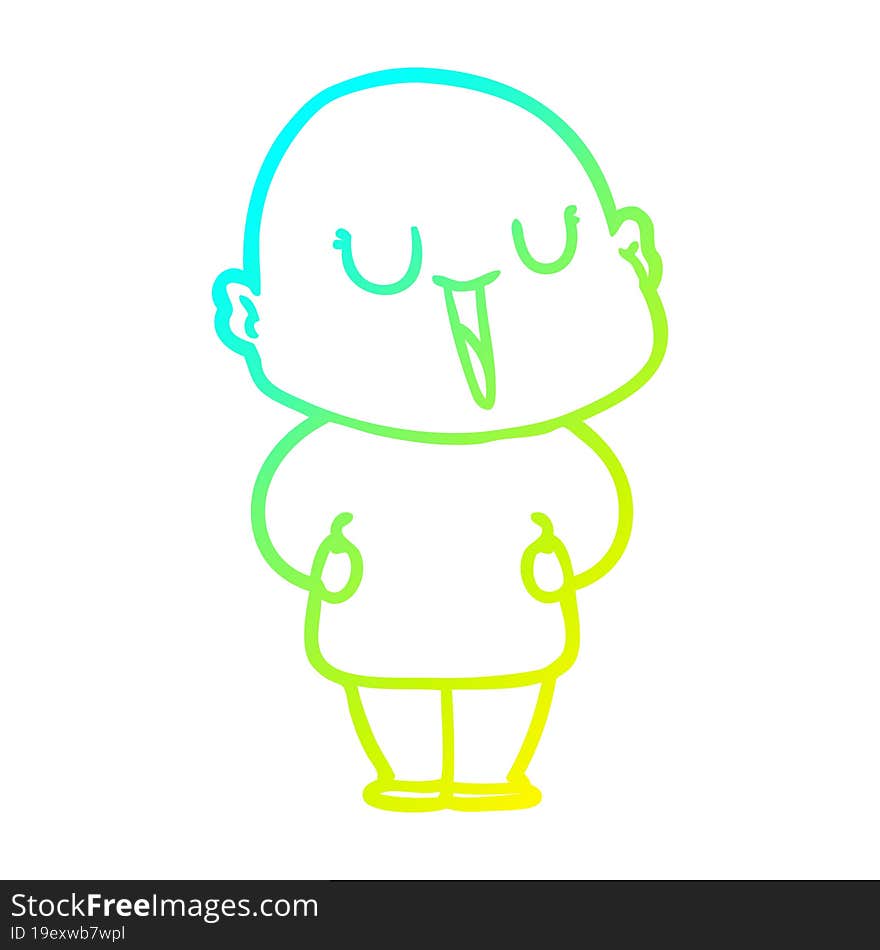 cold gradient line drawing of a happy cartoon bald man