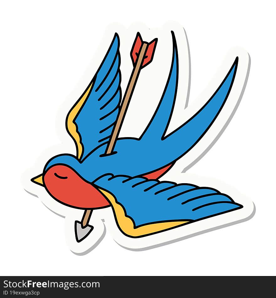 tattoo style sticker of a swallow shot through with arrow