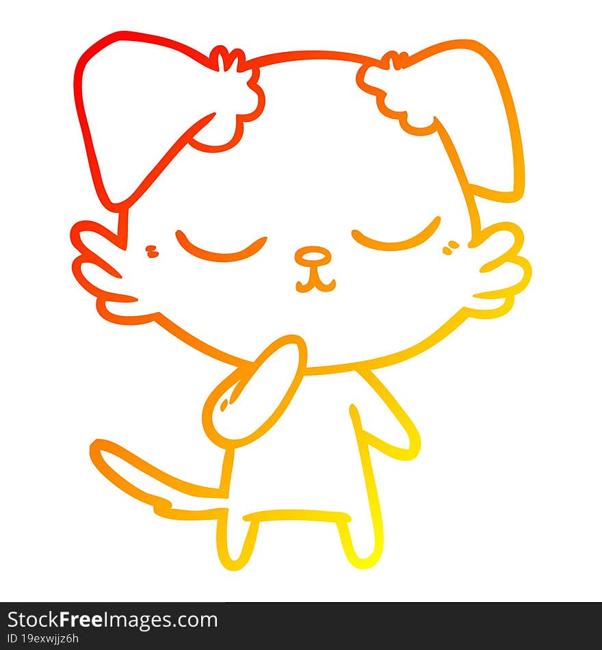 warm gradient line drawing of a cute cartoon dog