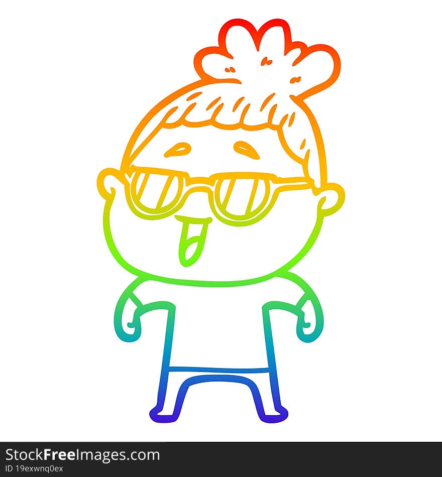 Rainbow Gradient Line Drawing Cartoon Happy Woman Wearing Spectacles